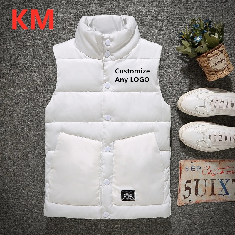 KM Мужская Удобная куртка без рукавов, зимняя однотонная хлопковая жилетка, теплая хлопковая куртка с карманами, классические популярные Топы в стиле Харадзюку