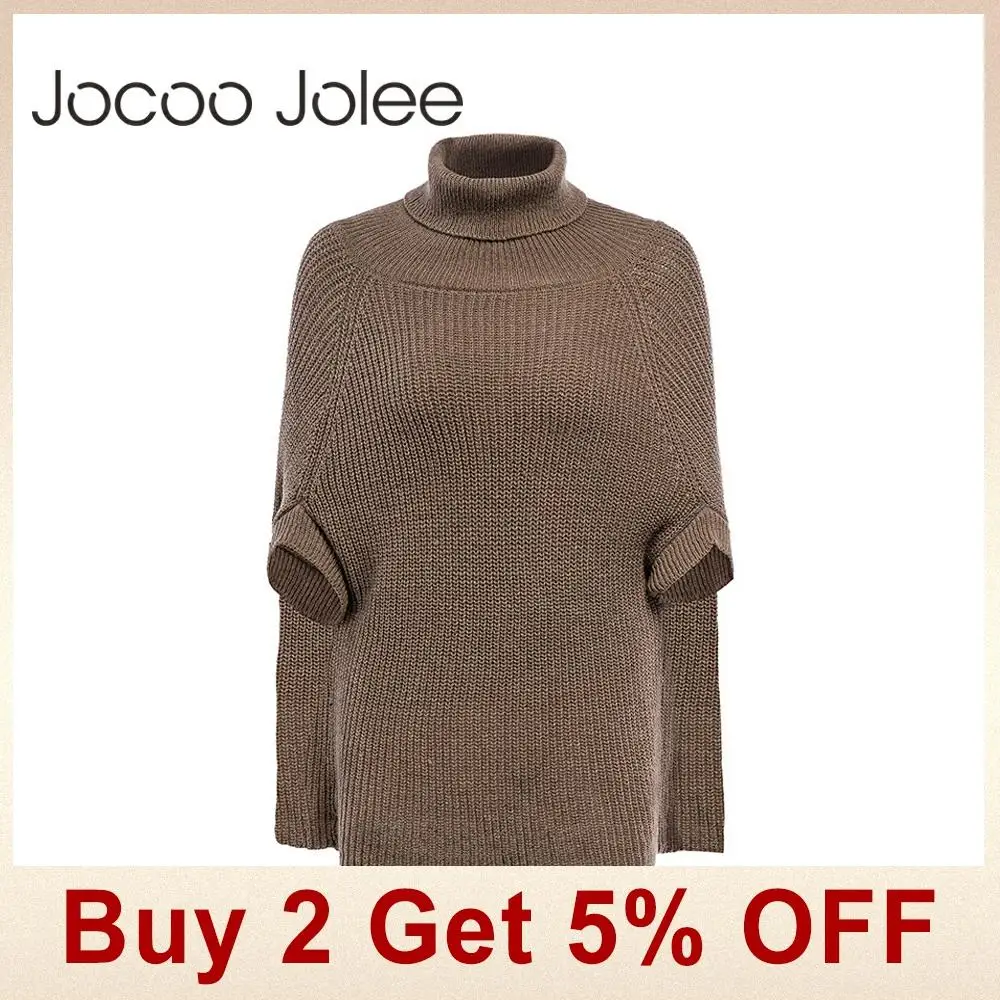 Jocoo Jolee, новинка, водолазка, плащ, зимний, женский, Повседневный, верблюжий, вязаный свитер, Ретро стиль, для девушек, Вязанное пальто, верхняя одежда, Женский пуловер