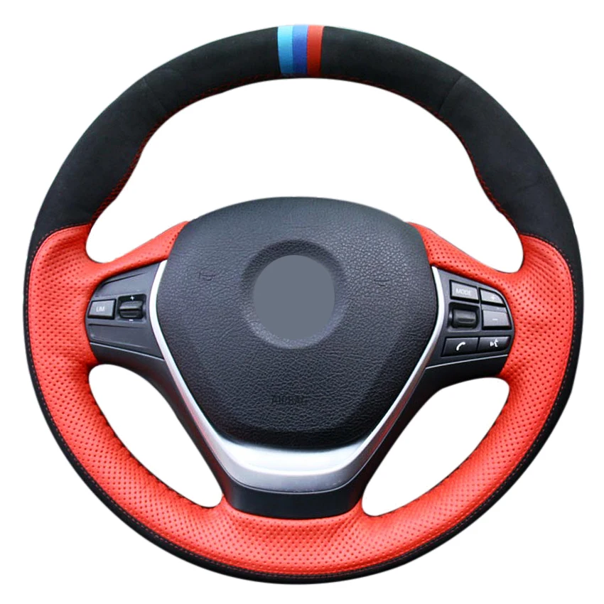 

Black Suede Red Leather Hand-Stitched Car Steering Wheel Cover For BMW 3 Series 316i 316Li 320Li 4 Series 420d F32 2013-2019