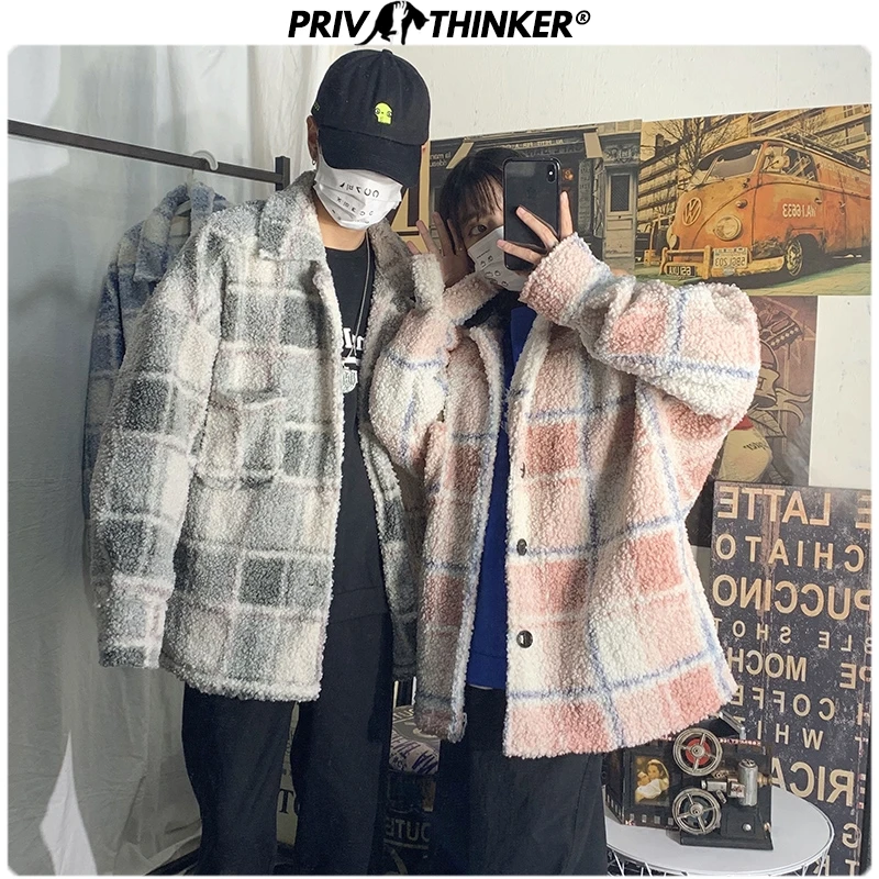 Privathinker, мужские и женские,, клетчатые, повседневные, утолщенные, шерстяные куртки, женская зимняя теплая одежда, пальто для пары, модные куртки, большие размеры