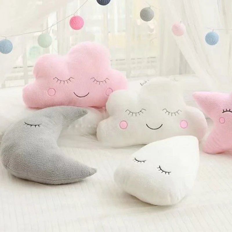 Koodykids плюшевая подушка в виде Луны, декор для детской комнаты, подушка с облаком и звездой для маленьких мальчиков и девочек, декор для детской комнаты