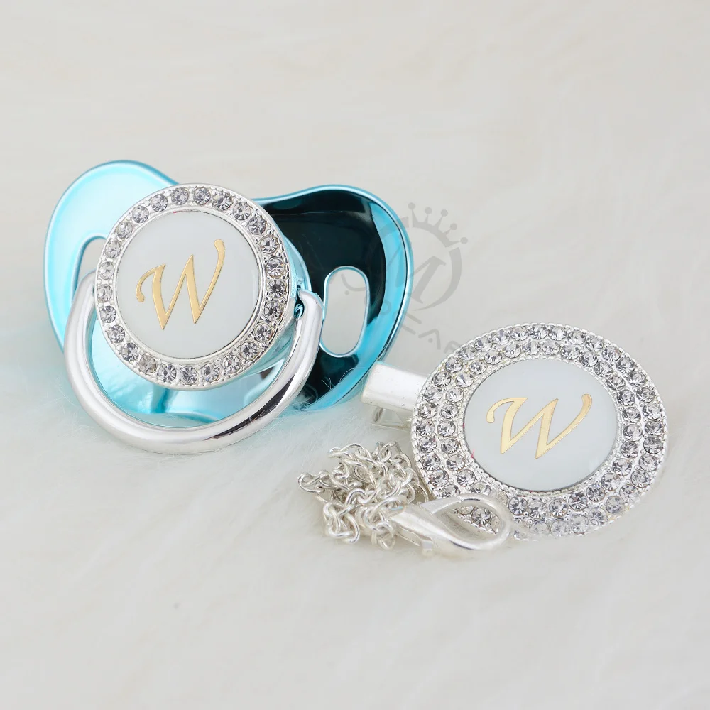 MIYOCAR имя инициалы письмо W Элегантный Серебряный bling соска и пустышка Клип BPA бесплатно пустышка bling babyshower подарок SGS пройти LW-1