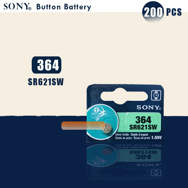 200 шт./лот Sony 100% оригинал 364 SR621SW V364 SR60 SR621 AG1 часовая батарейка сделано в Японии |