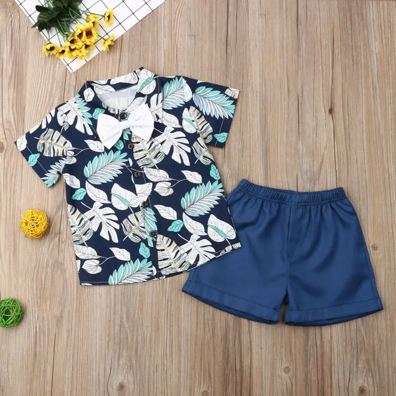 

Pudcoco Toddler Boy Clothes Baby Set Child Banana Leaf Print Short T-shirt+Short Solid Pants Gentelman Clothes 2PCS Outifit