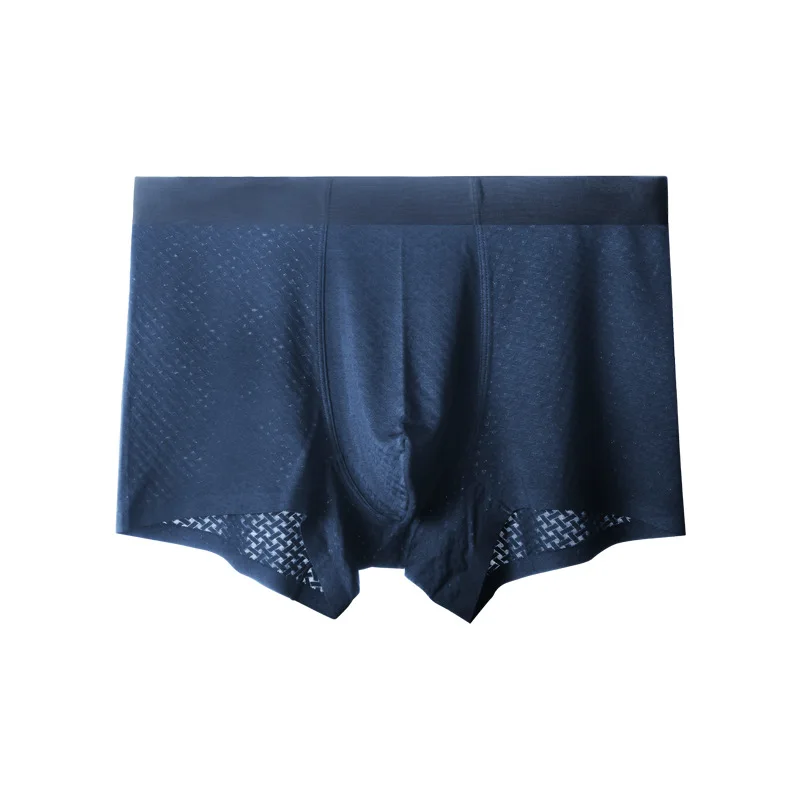 Dark blue IYUNYI, новинка, ледяной шелк, бесшовное Мужское нижнее белье, тонкое, бесследное жаккардовое, мужские боксеры, шорты, прозрачные, U выпуклые, Cuecas, боксеры - Цвет: Dark blue