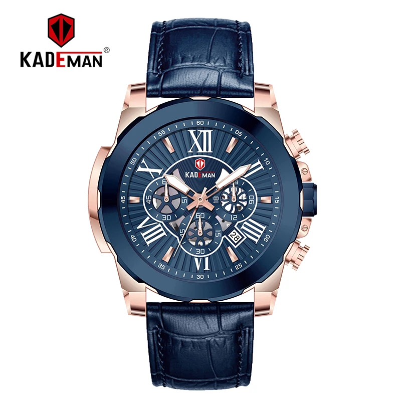 KADEMAN роскошные мужские наручные часы с римскими цифрами 6 стрелок хронографом