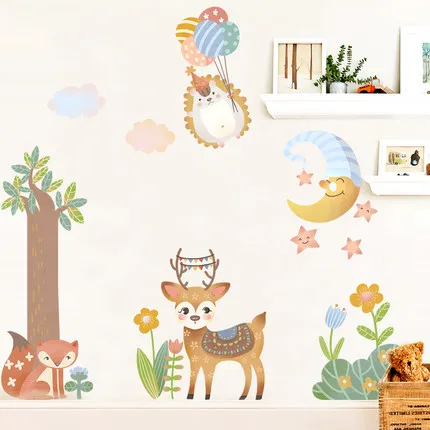 

Children's Room Decoration Cartoon Deer Wall Sticker Boys'Bedroom Warm Wallpaper Kids Room Posters Wall Decor Prints Wall Art