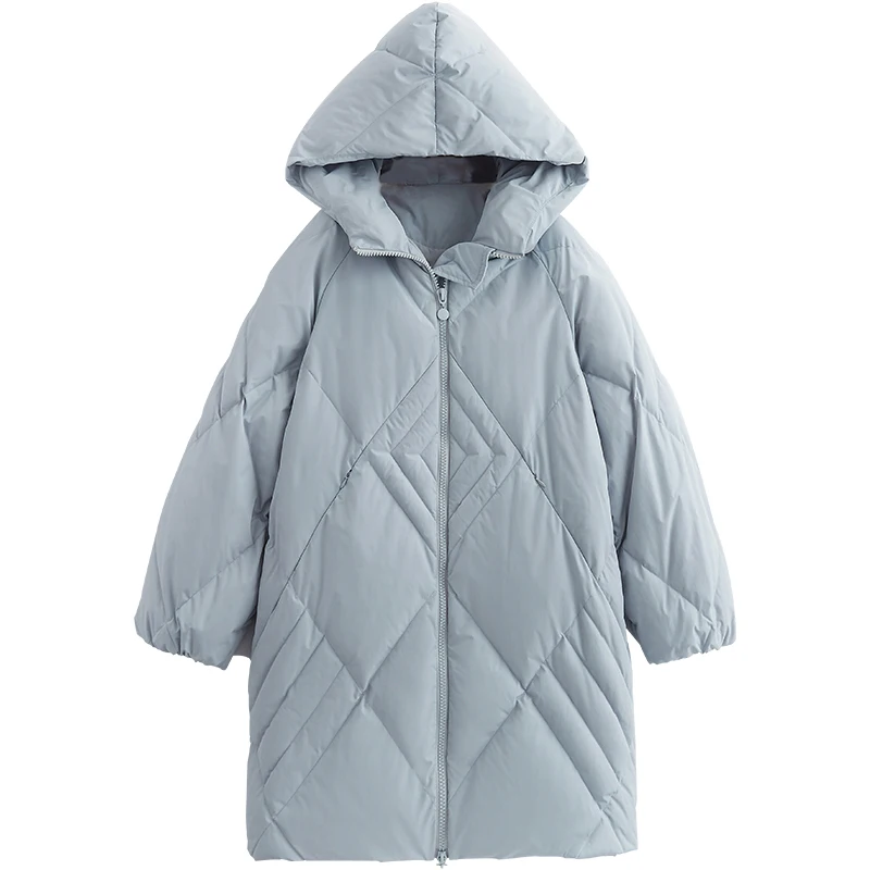 

New Fault Code Down Jackets Girls Long Bai Yarong Even Hat Loose Keep Warm Loose Coat