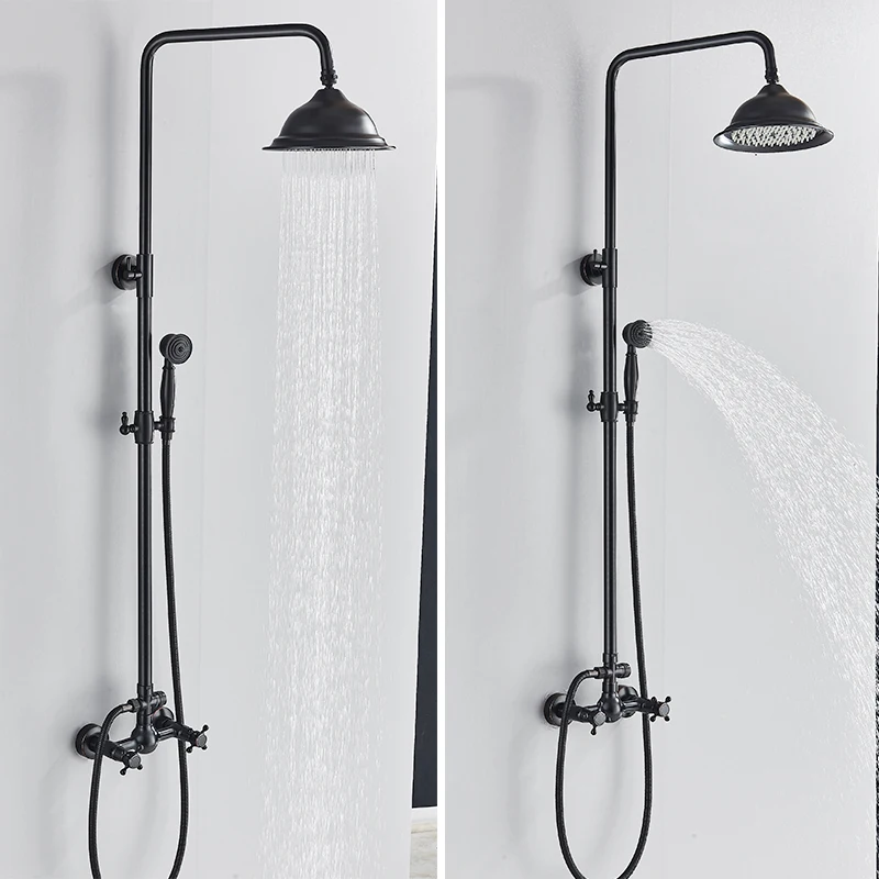 Bathroom Rainfall Shower Mixer Faucet Dual Handle Brass Black Shower Set Faucet Wall Mount Rainfall Mixer Tap Handshower