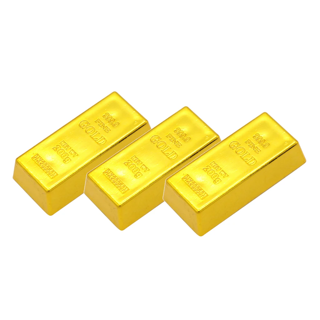 3pcs Fake Gold Bar Bullion Magic Prop Fancy Desk Table Ornament Toy New
