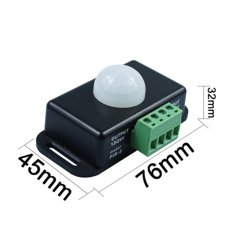 IR Motion Sensor Switch DC 12V 24V 8A Automatic Adjustable PIR Infrared Detector Light Switch Module for LED Strip Light Lamp