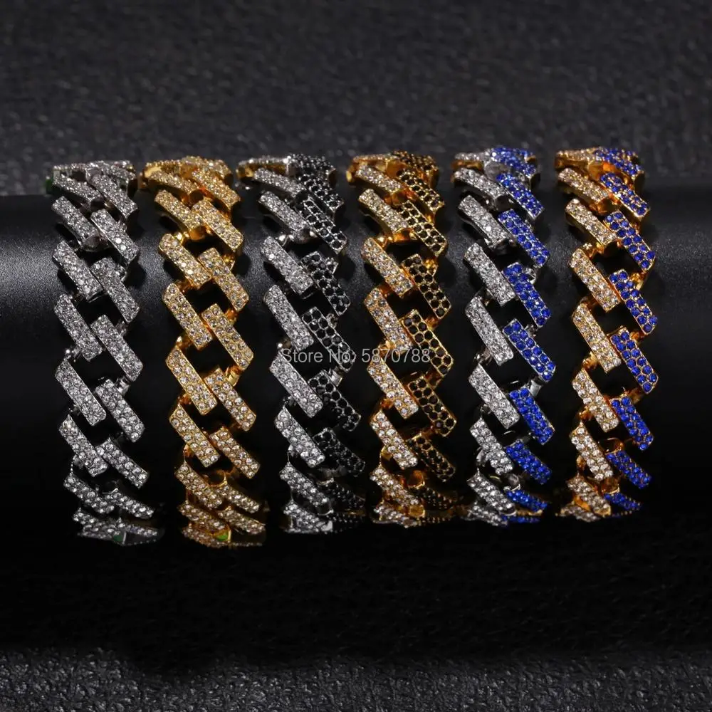 

15mm Paved Miami Cuban Link Chain Bracelet Ice Out Gold Plated Alloy Zirconia Hip Hop Punk Jewelry for men gift