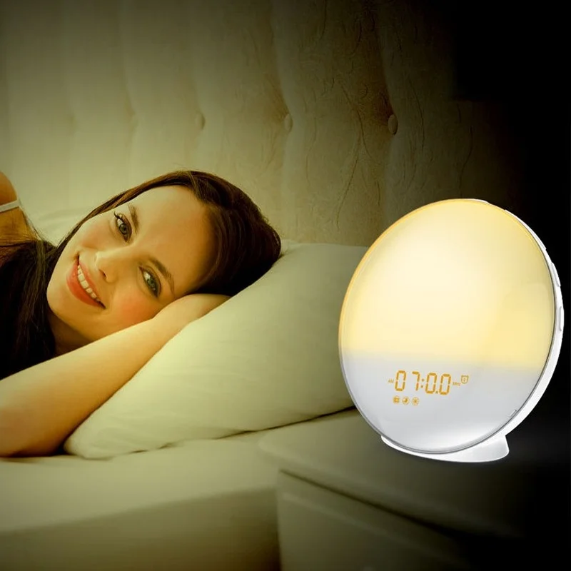 

LED sunrise sunset FM radio modern home creative alarm clock music atmosphere smart voice APP alarm clock wake up night light