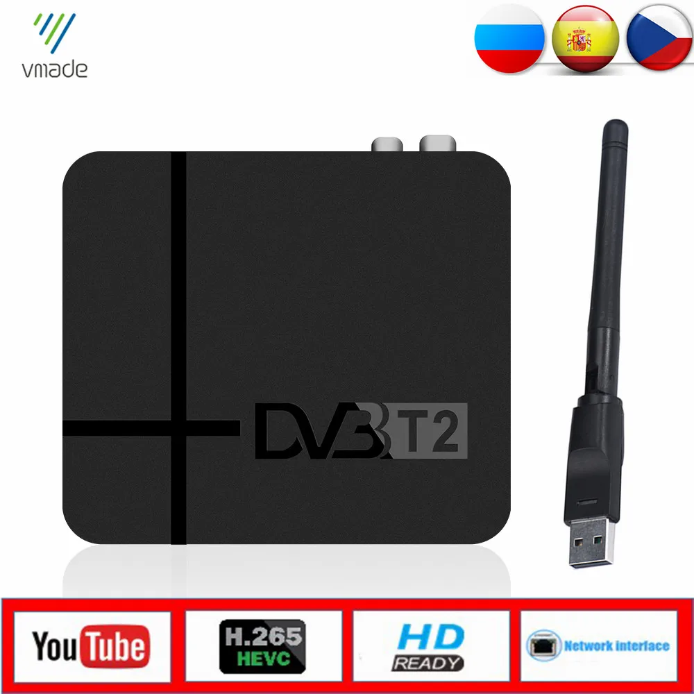 Vmade DVB-T2-K2 MAX HD цифровой эфирный приемник встроенный RJ45 сеть H.265 MPEG-2/4+ USB wifi Поддержка Youtube Dolby AC3