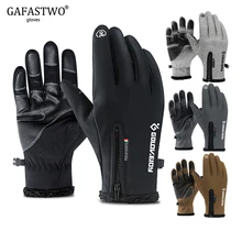 Зимние теплые мужские перчатки с сенсорным экраном Женские ветрозащитные водонепроницаемые черные уличные перчатки для верховой езды плюс бархатные спортивные перчатки на молнии
