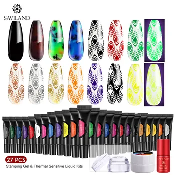 

SAVILAND Manicure Set Thermal Sensitive Liquid Gel Polish Neon Nail Stamping Set Color Changing Gel Varnish Nail Art Kits