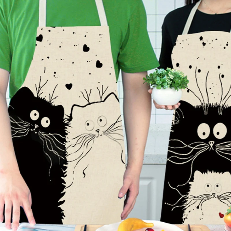 Пособия по кулинарии Кухня фартук с изображением милого котенка без рукавов, из хлопка и льна, фартук для мамы и дочки, женская детская одежда