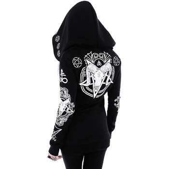 

Gothic Print Black Hoodie Sweatshirt Women Plus Size Tops Punk Hooded Hipster Streetwear Spring Fall 5XL Goth Girls Hoodies