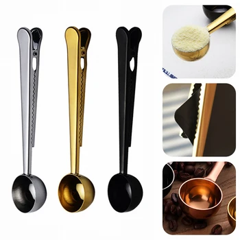

1 Multifunction Kitchen Supplies Coffee Scoop With Clip Stainless Steel Tea Coffee Measuring Cup Coffee Scoop Spoon