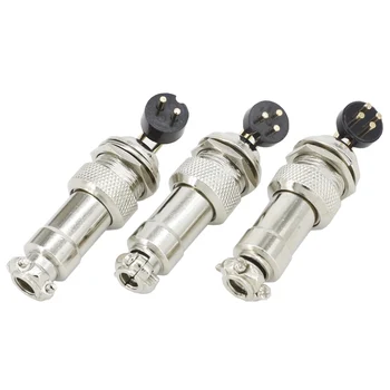

5 Sets GX12-2~6P aviation plug 90 degree curved needle connector circuit board PCB soldering plate socket, gold/silver needle