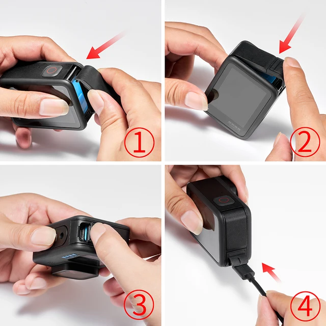 Couvercle latéral de batterie rabattable pour GoPro Hero 12 11 10 9, couvercle de porte de batterie amovible noir, étui de chargement, Port pour Go Pro 9, accessoires 4
