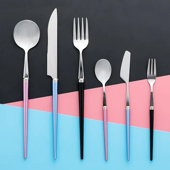 

Nordic Sliver Stainless Steel Reusable Cutlery Set Portable Travel Utensil Cutlery Set Golden Pink Western Dinnerware II50DCSTZ