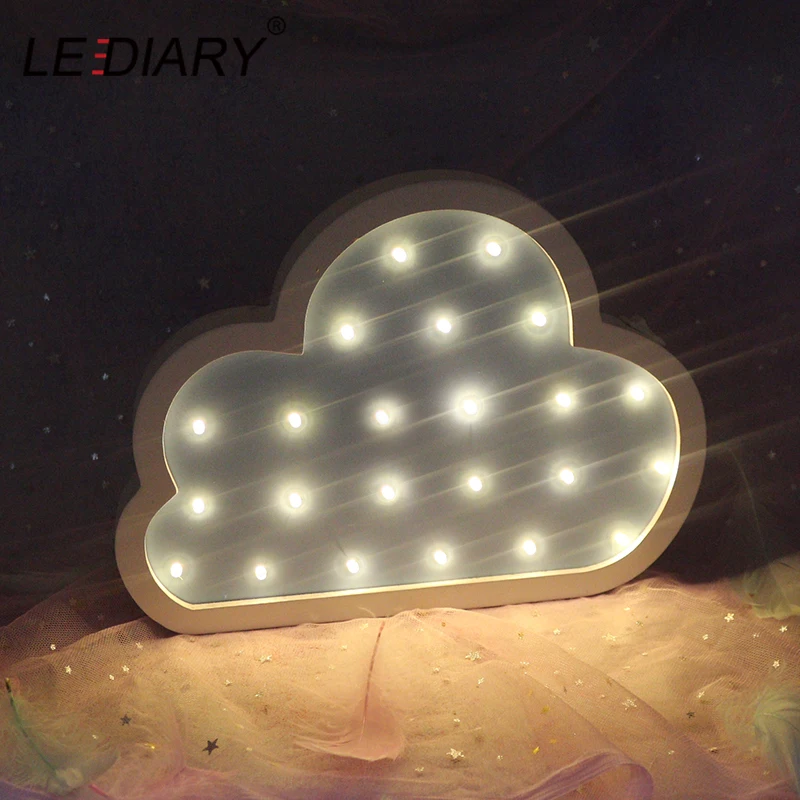  LEDIARY Wooden Night Light Bedside Lamp Moon Star Cloud LED Night Light Ramadan Room Decoration For - 4000105061897