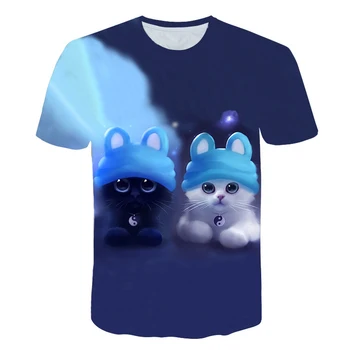 

2020 Summer New Cute and Interesting Children's T-shirt 3D Printing Animal Romantic Kitten t shirt Boy Girl o-Neck Tops