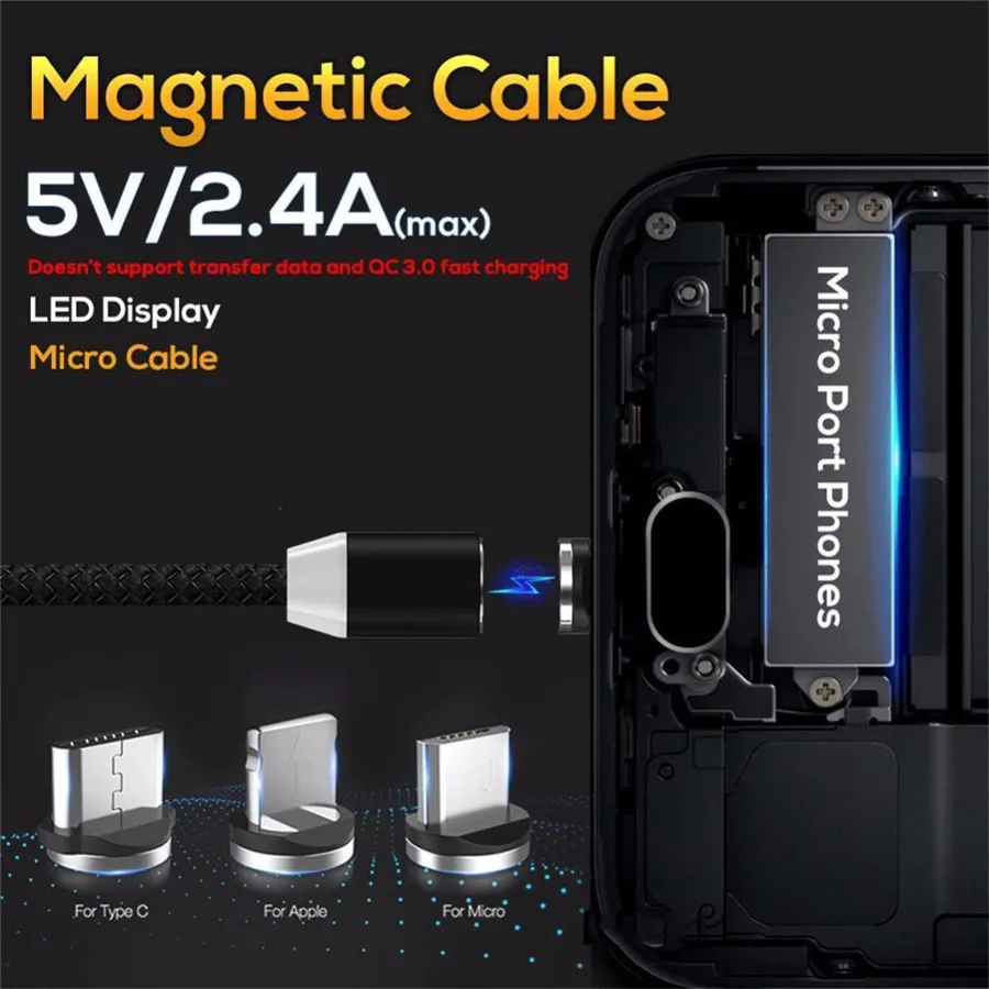 Магнитный Micro USB кабель для IPhone X XS 8 7 Plus samsung Android мобильный телефон Быстрая зарядка usb type C зарядный кабель провод шнур