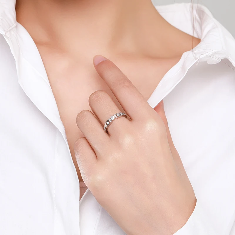 Silver rings Silver ring Wedding rings Ailmay Real 925 Sterling Silver Line Clear CZ Finger Rings Geometric Line Rings For Women Classic Wedding Statement Jewelry