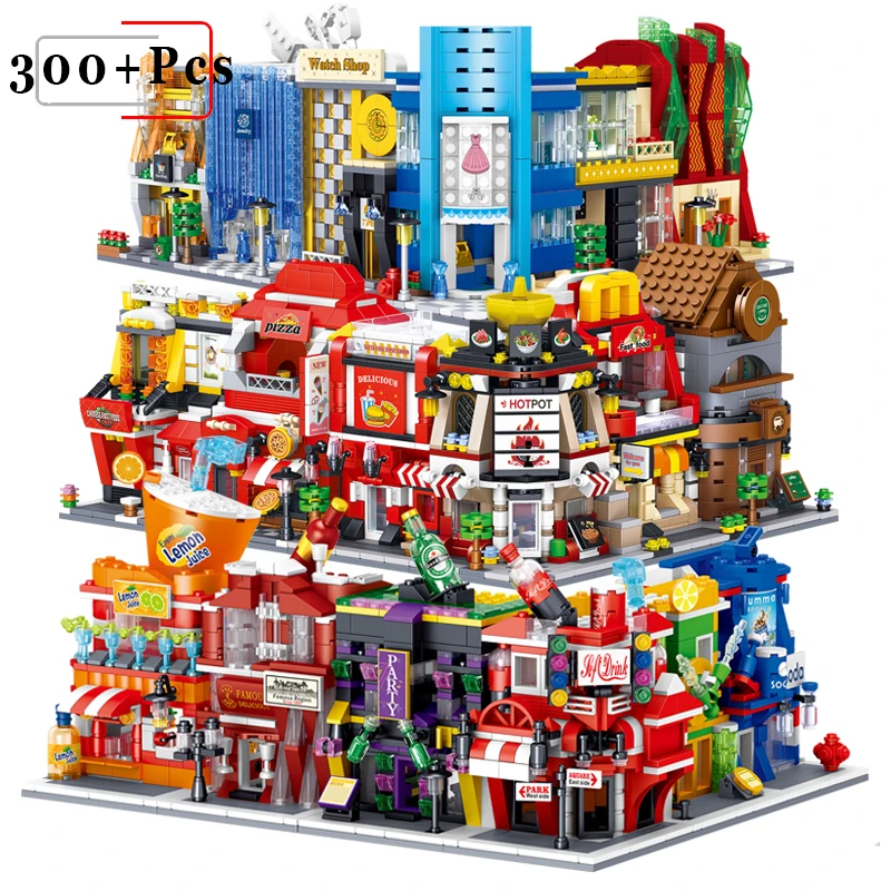 Уличные модели микро-размера Модульные строительные блоки MOC кирпичи кофе еды