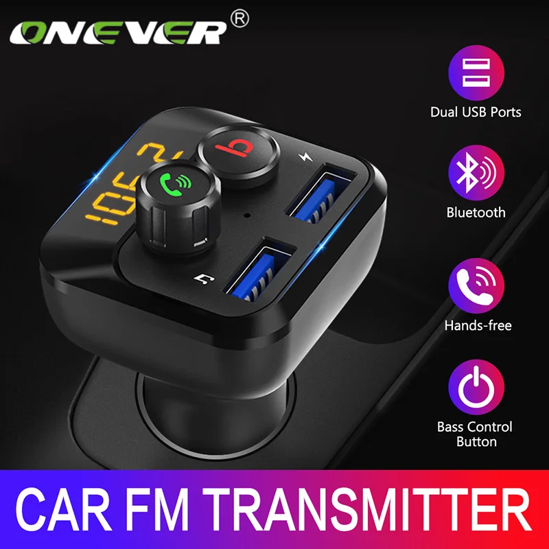 

Onever QC3.0 Bluetooth Car Kit Wireless FM Transmitter MP3 Player Double USB Charger 2.4A HandsFree With Bass Control Button NEW