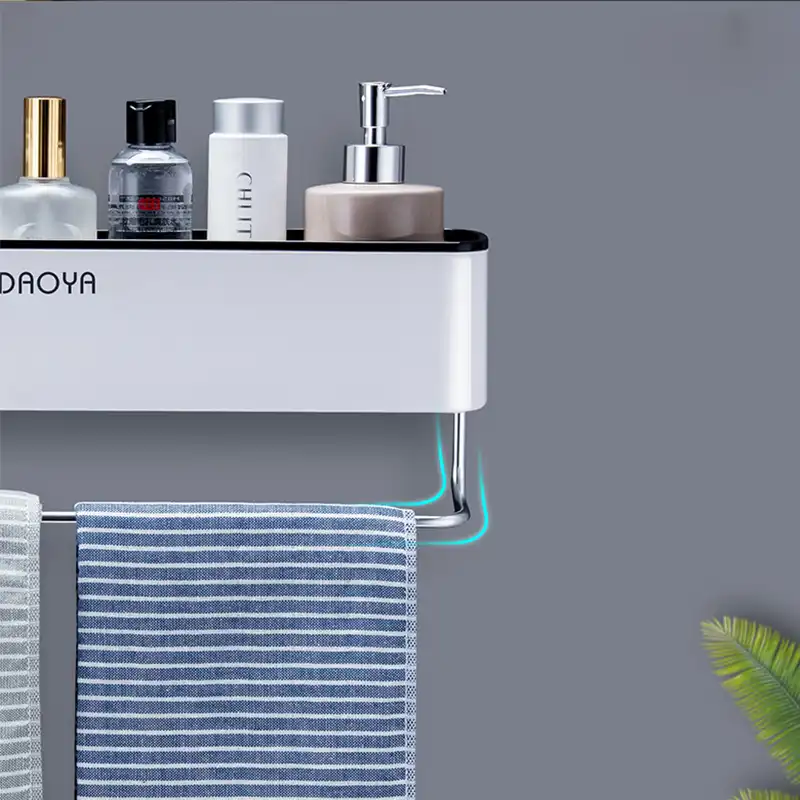 Bathroom Shelf Shower Caddy Organizer Wall Mount Shampoo Rack With Towel  Bar No Drilling Kitchen Storage Bathroom Accessories|Bathroom Shelves| -  AliExpress