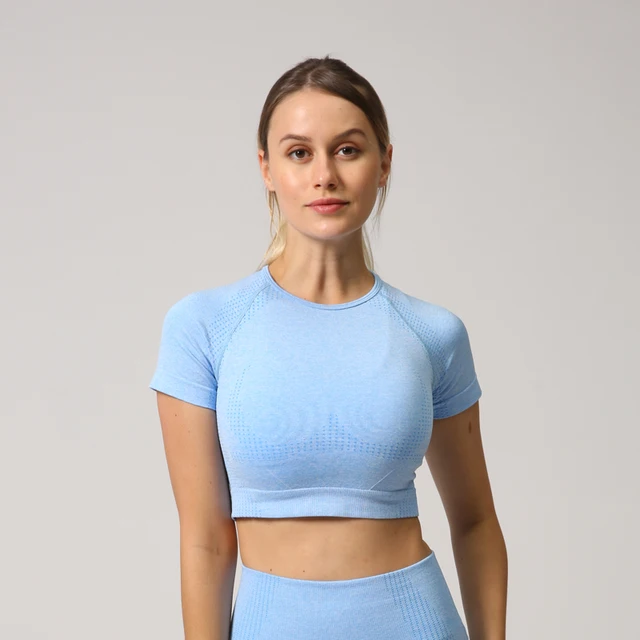 Women Seamless Yoga Shirt Fitness Short Sleeve Crop sports Top Workout Tops Gym Clothes For Running