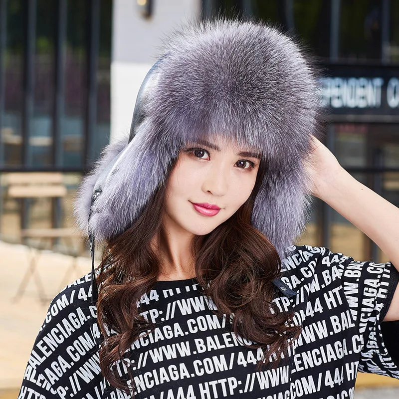 Шапки женские зимние наушники утолщение Северо-Лыжная Кепка волна воловья кожа и мех Шапки зимняя женская обувь с изображением лисы Мао шляпа Leifeng - Цвет: leather belt