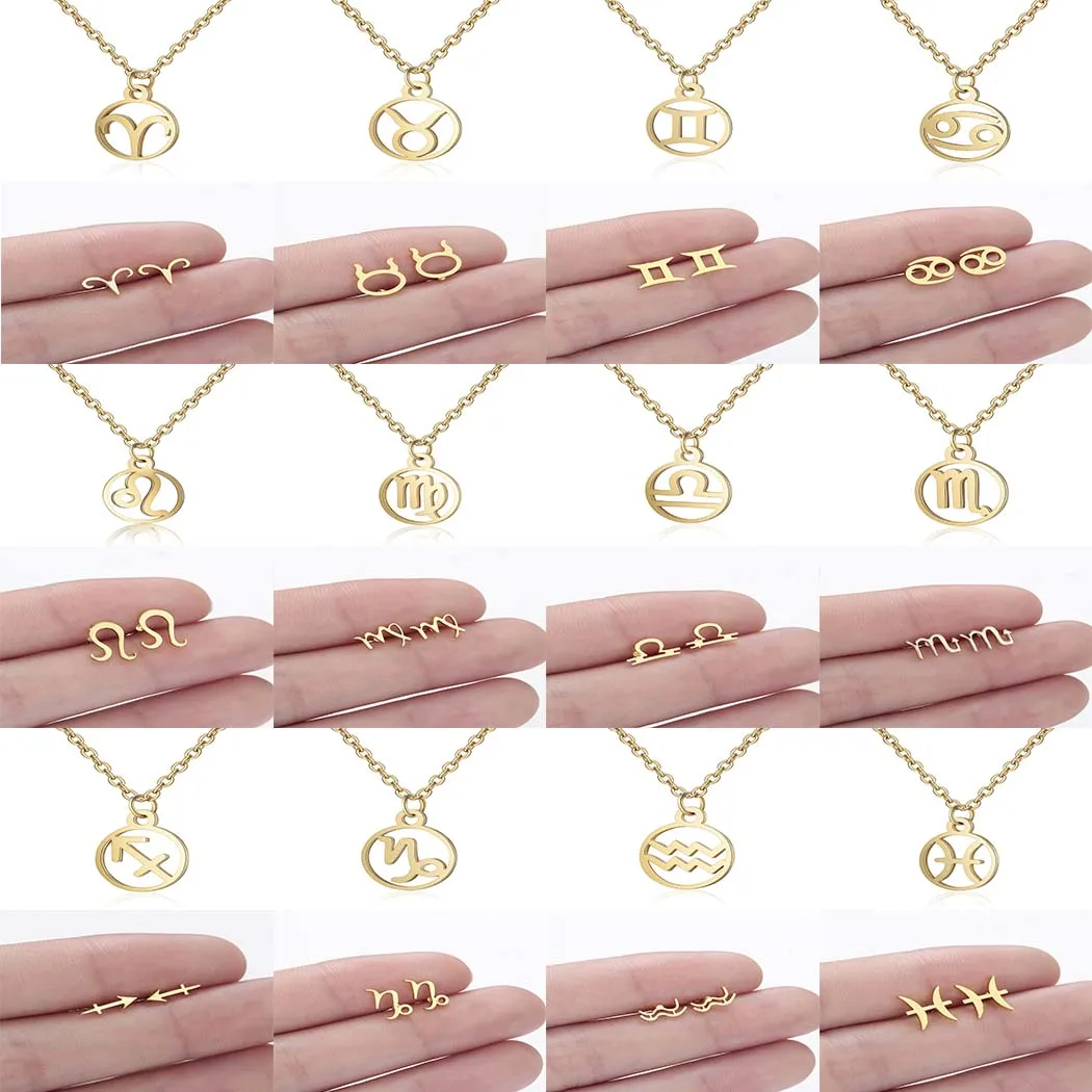 Cxwind New Star Zodiac Sign 12 Constellation Necklaces Pendants Chain Choker Necklace for Women Mickey pendientes Female Bijoux