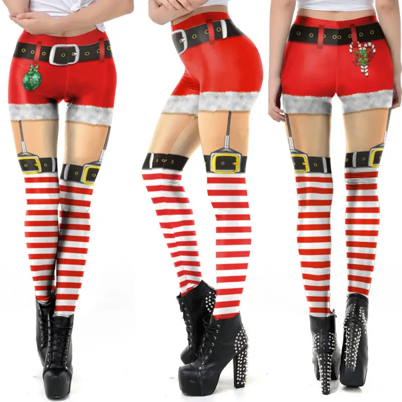 Женские рождественские леггинсы, растягивающиеся, высокая талия, 3D штаны, спортивные штаны, новая мода, забавные женские леггинсы
