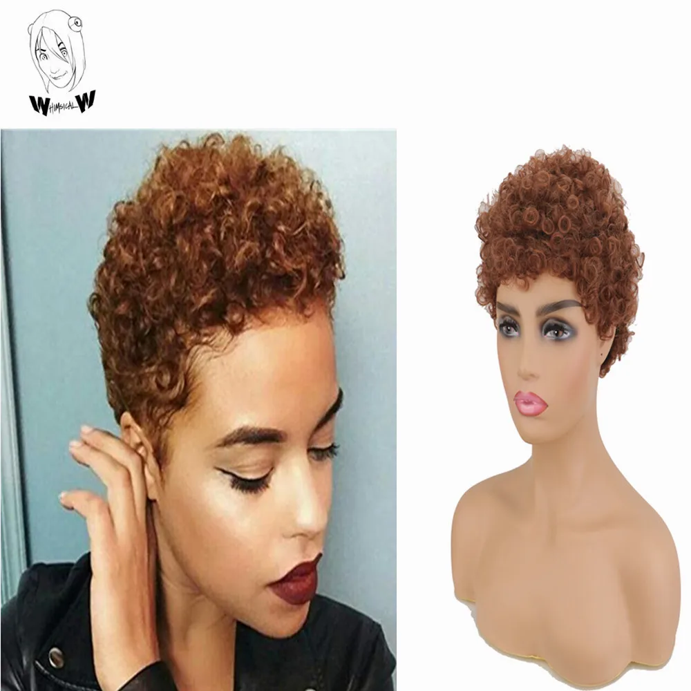 Perruque Synthétique Courte Et Bouclée Grise - Coupe Pixie Avec Frange - Taille Moyenne + 4 Bonnets Offerts