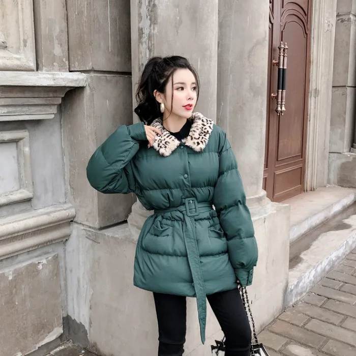 

Ozhouzhan Korean-style 2019 Winter New Style Hand down Cotton Furry bao wen ling Mid-length with Belt Cotton Coat