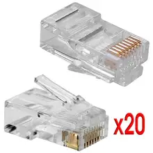 OcioDual lot 20 разъемов Ethernet сетевой Тип RJ45 для crimpadora 20x CAT.5E Соединительный кабель обжимной с X колышками частей