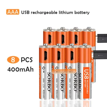 

8PCS SORBO 1.5V 400mAh Rechargeable AAA Lipo Battery With 4 In 1 Charger Cable