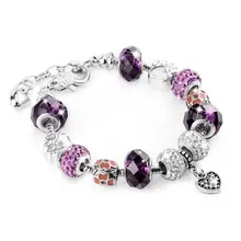 Attrtto фиолетовый собачий Коготь Браслеты и браслеты для женщин сердце любовь Шарм браслет ювелирные изделия кристалл ручной работы браслеты SBR190396