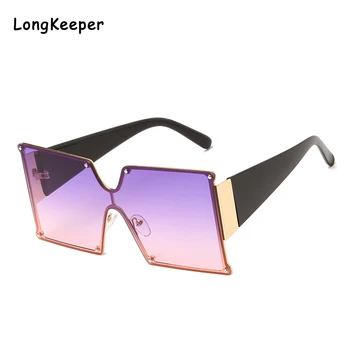 

Oversized Rimless Purple Pink Sunglasses Women Men 2020 Brand Designer Square Flat Top Steampunk Sun Glasses One piece Shades UV