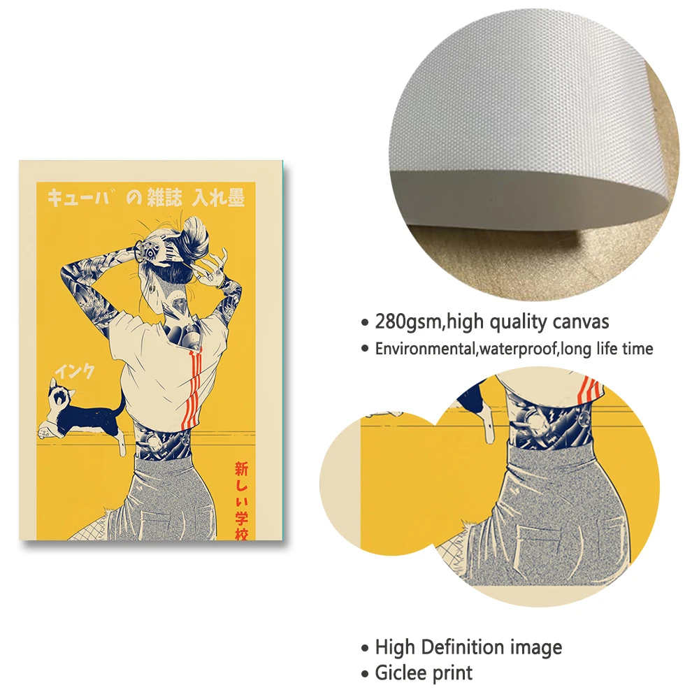 Japanese Canvas Print La Tinta Cat Poster Art Vintage Magazine Painting Wall Pictures For Living Room Home Decoration No Frame