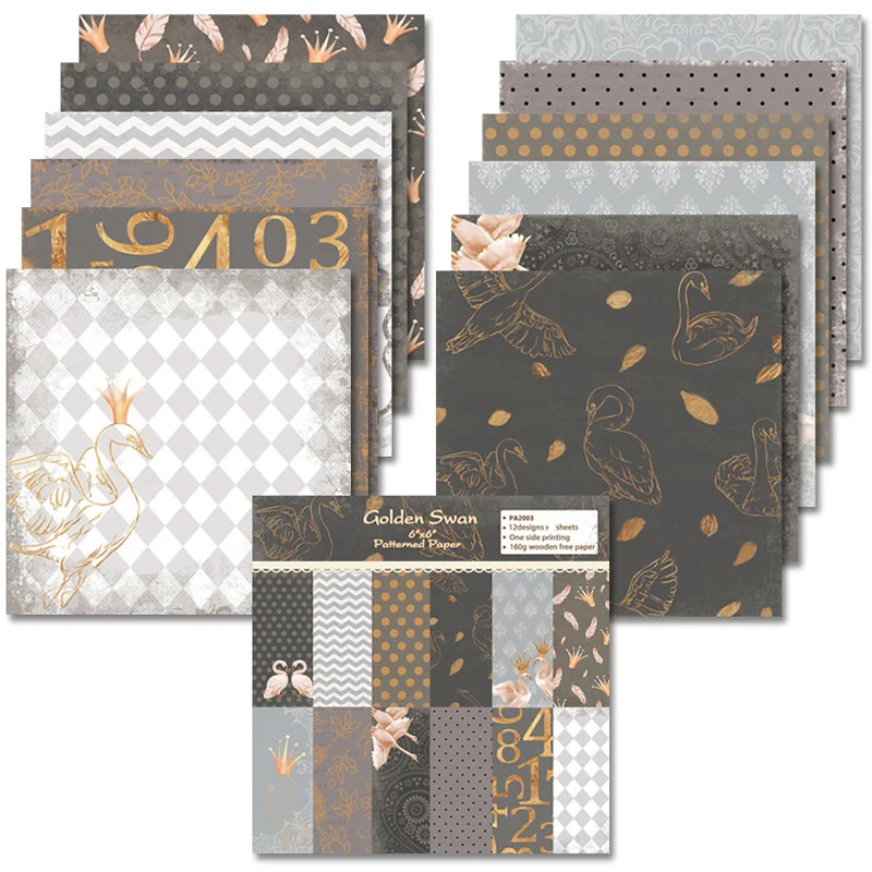 KLJUYP 12 Sheets Golden Swan Scrapbooking Pads Paper Origami Art Background Card Making DIY Scrapbook Craft | Дом и сад
