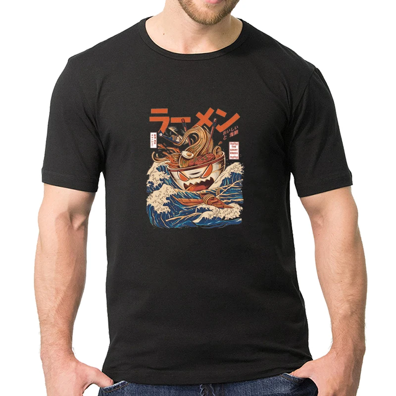 Harajuku Great Ra Мужская футболка с героями мультфильмов Kanagawa Мужская и Женская Хип-Хоп футболка с коротким рукавом Японская уличная одежда футболка S5MC45