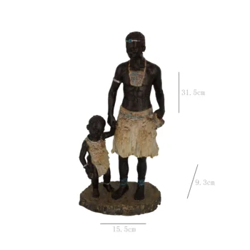 

African Father and Son Statue Resin Handicraft Imitated Wood Resin Craft Sculpture for Home Decoration Accessories