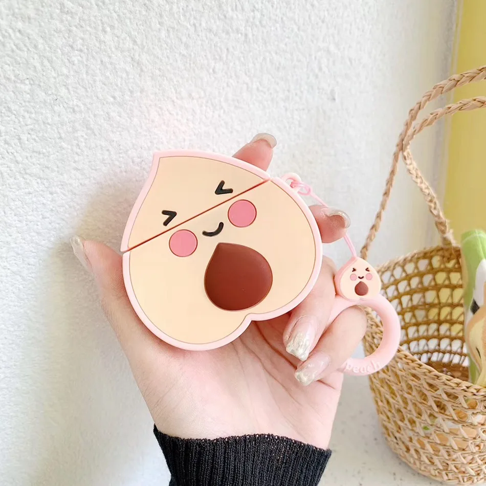 Для AirPods чехол милый мультфильм морковь кактус кожухи головных телефонов для Apple Airpods 2 Забавный защитный чехол с кольцом на палец - Цвет: Peach