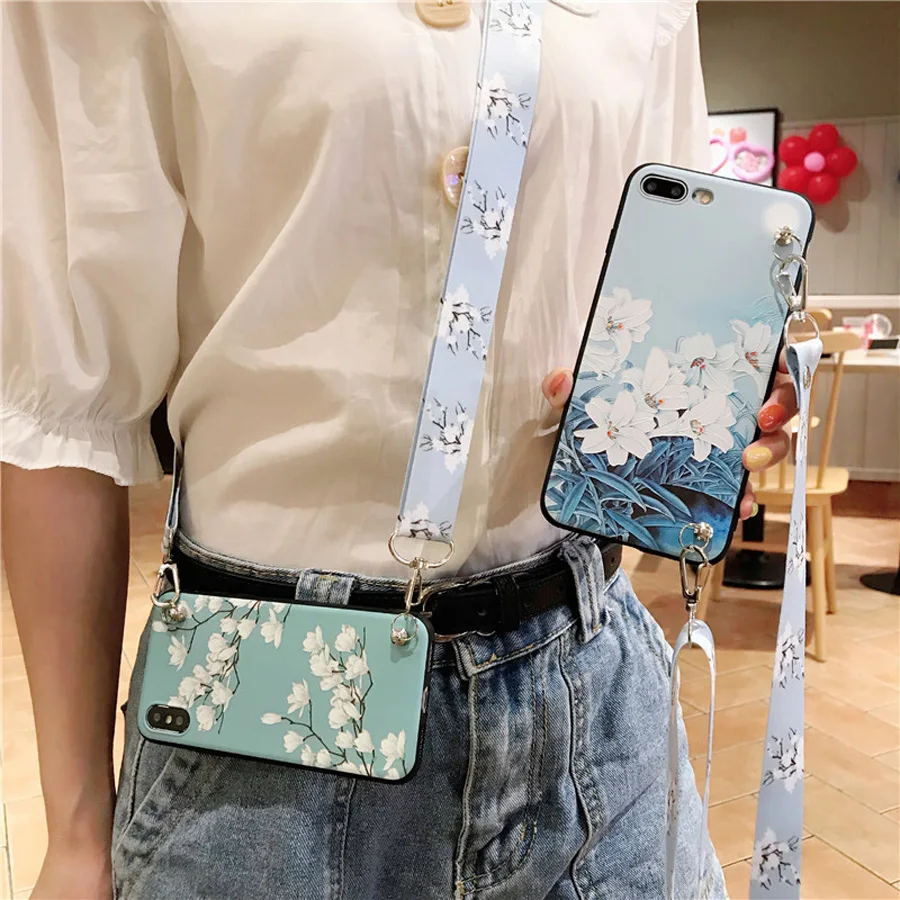 

flower strap tpu case for samsung galaxy A70 A50 A40 A60 A30 A20 A10 s10 s9 s8 plus note 8 9 M20 case cover fashion floral shoul
