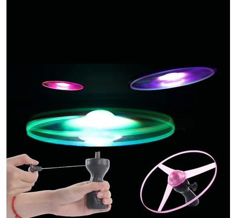 Platillo de línea de tracción para deportes al aire libre, juguetes de iluminación LED UFO, interacción entre padres e hijos, discos voladores giratorios creativos, gran oferta, 1 ud.